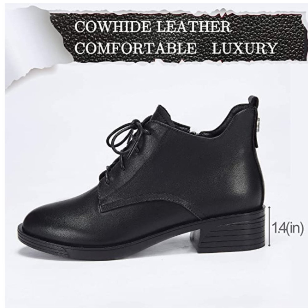 NWT Black Leather Doc Marten Style Combat Booties - Picture 2 of 5